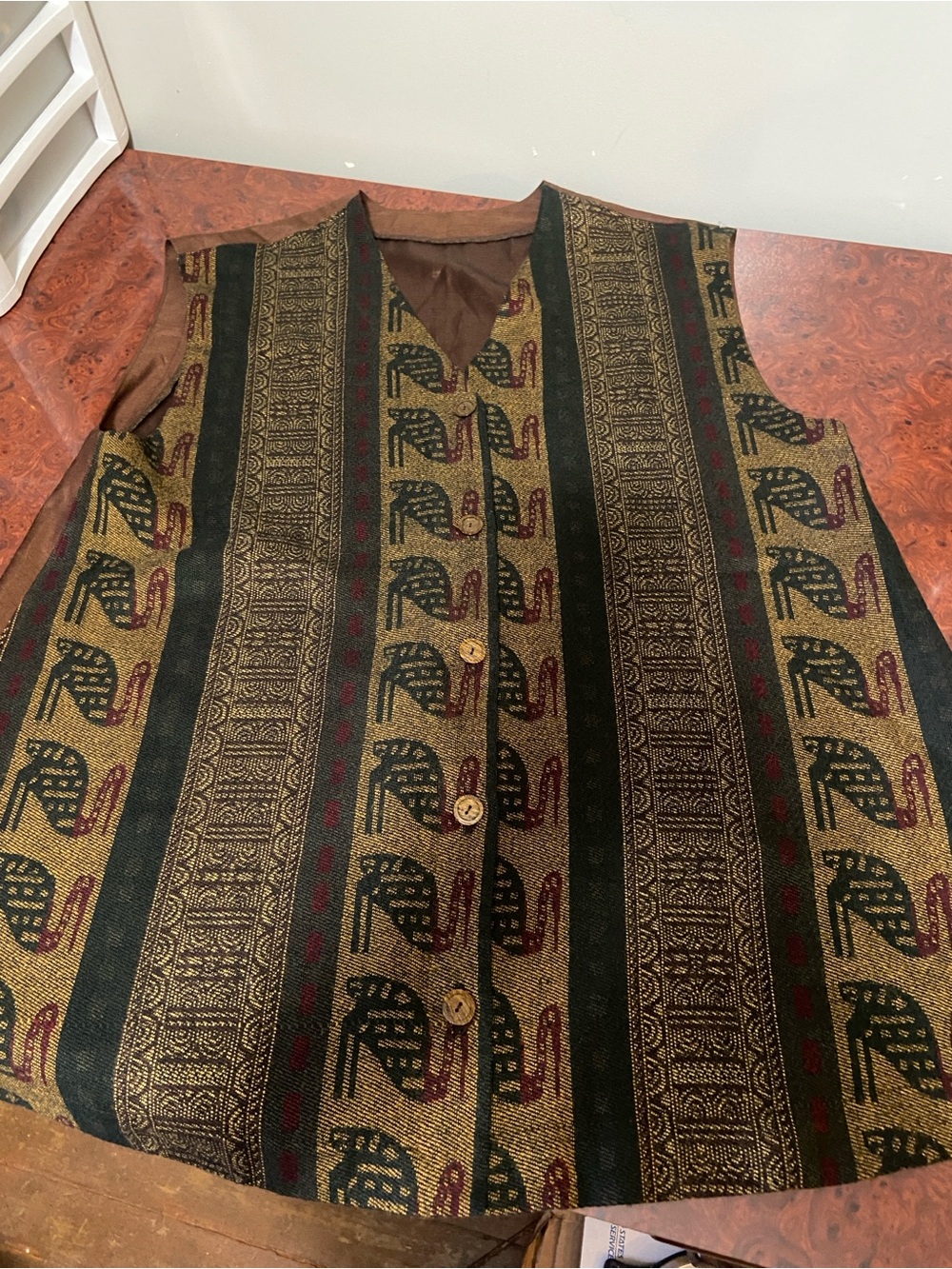 Vintage Tapestry/brocade Style Handmade Vest With Geometric Pattern Birds LGXL